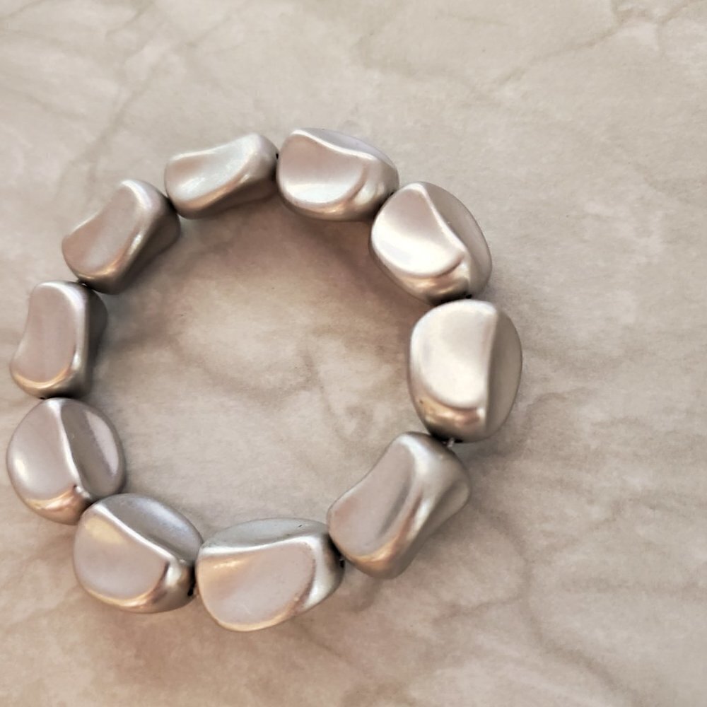 ✨ Silver Chunky Beaded Beads Elastic Streatch Bracelet ✨ - Picture 2 of 9